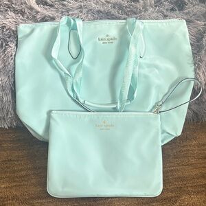 Kate Spade Aqua Tote (Tiffany blue) and Pouch Set